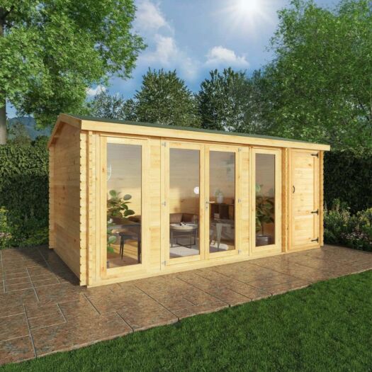 Mercia _ Home Office Studio Log Cabin With Side Shed  5.1m x 3m - Cabin